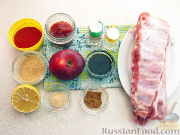 Запечённые свиные рёбрышки в томатном маринаде
